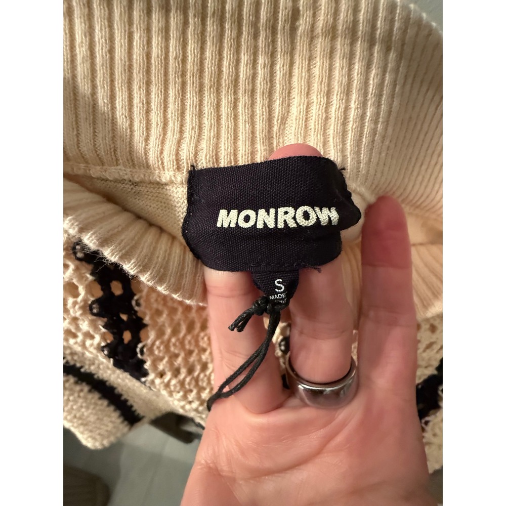 Monrow Crochet Knit Ivory Black Mini Skirt NWT - Picture 5 of 7